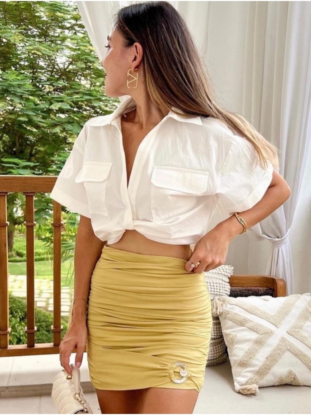 ZARA Ecru Crop Top With Knot Twist